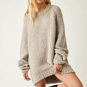 FREE PEOPLE Mushroom Teddy Sweater in Silver Clouds color-way in size L